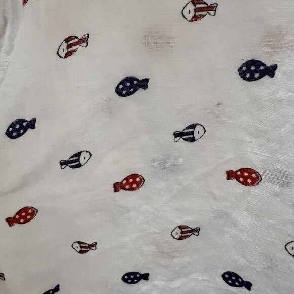 For Cynthia Beachwear White Linen Fish Print Dress Coverup Size X-Large - Picture 4 of 6